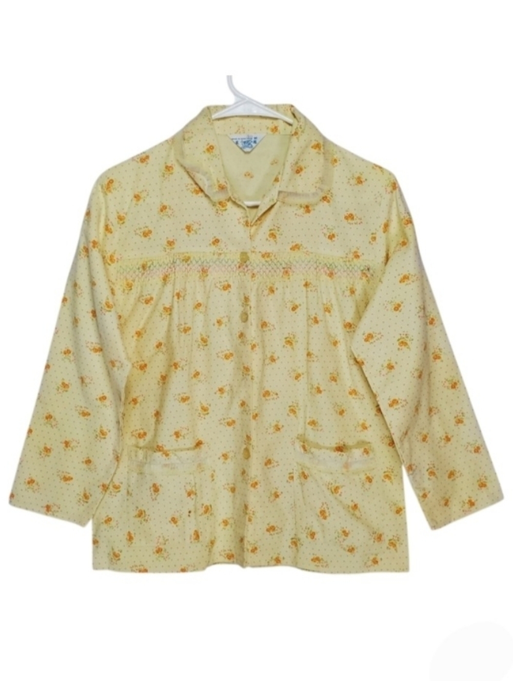 2501 * Vintage 70s Hong Kong Yellow Dainty Floral Print Blouse Size Unknown